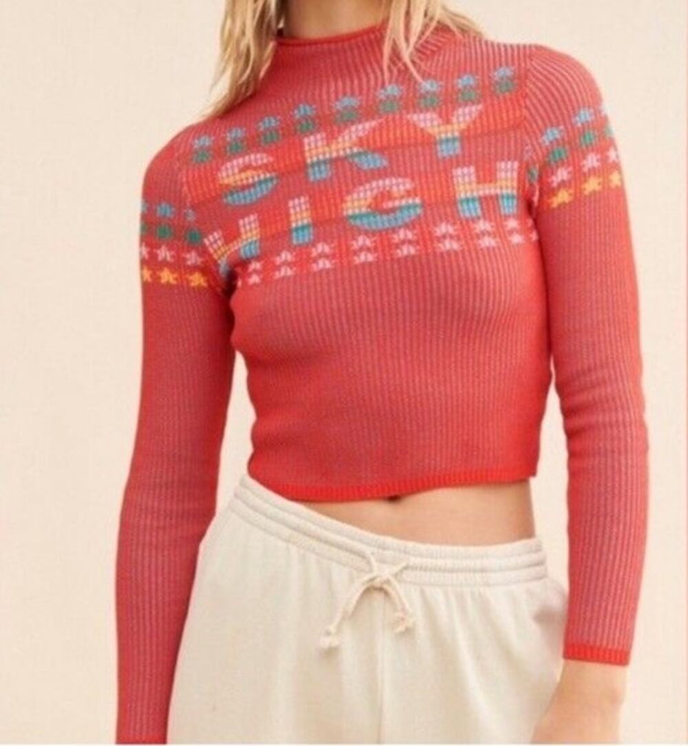 BDG Urban Outfitters NWT Red Multi Geometric Knit Mock Neck Sweater Size XS